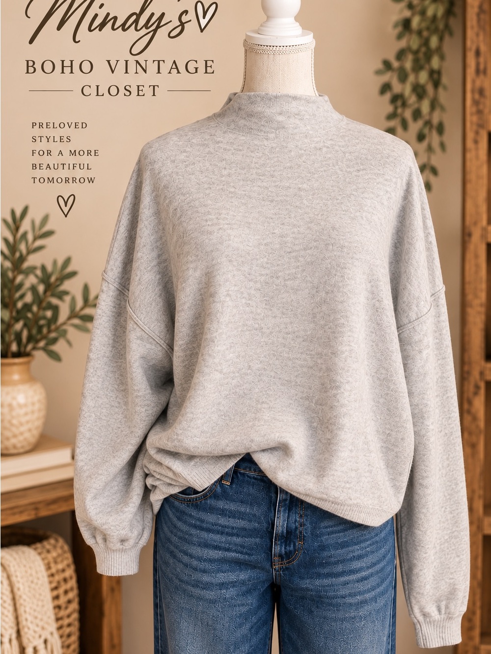 Free People Light Gray Mock Turtleneck Sweater